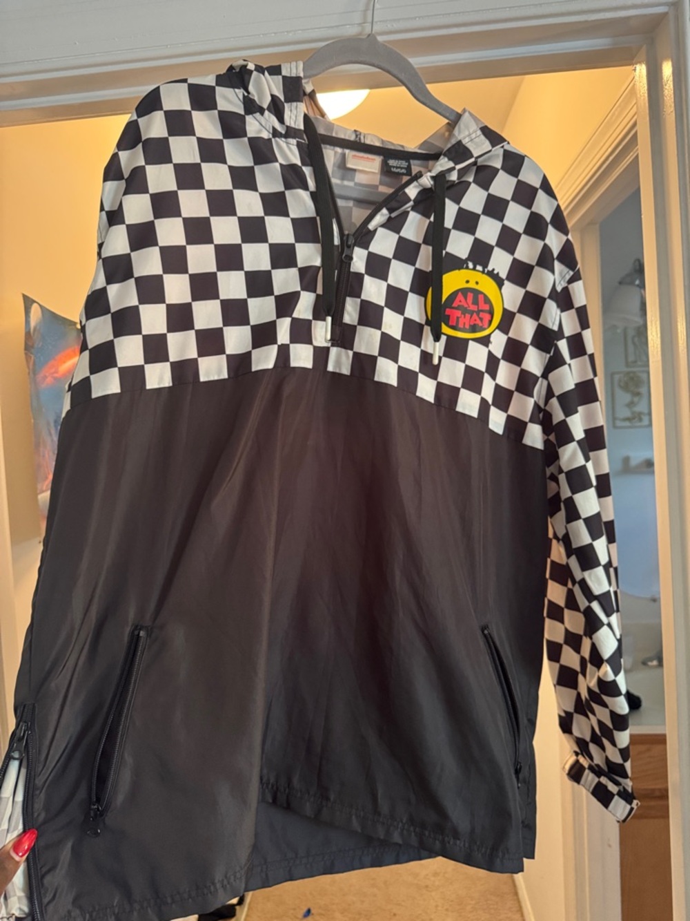 Nickelodeon Black & White Checkerboard Half-Zip Pullover Jacket